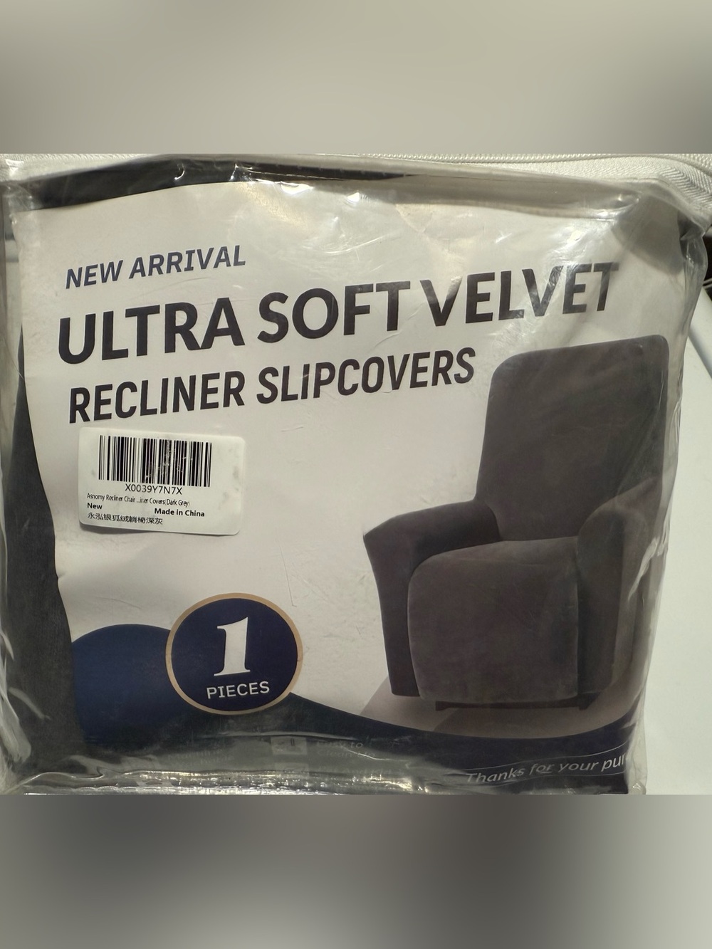 Ultra Soft Velvet Recliner Slipcover - Plush Dark Gray